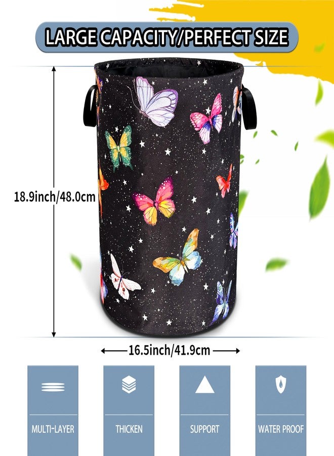 NUTAINLA Fantasy Colorful Butterfly Laundry Basket Butterflies Laundry Hamper Foldable Oxford Cloth Funny Tote Bag Clothes Storage Bucket Toy Organizer For Bathroom/Laundry Storage/Bedroom 18.9x16.5 Inch - Image 2