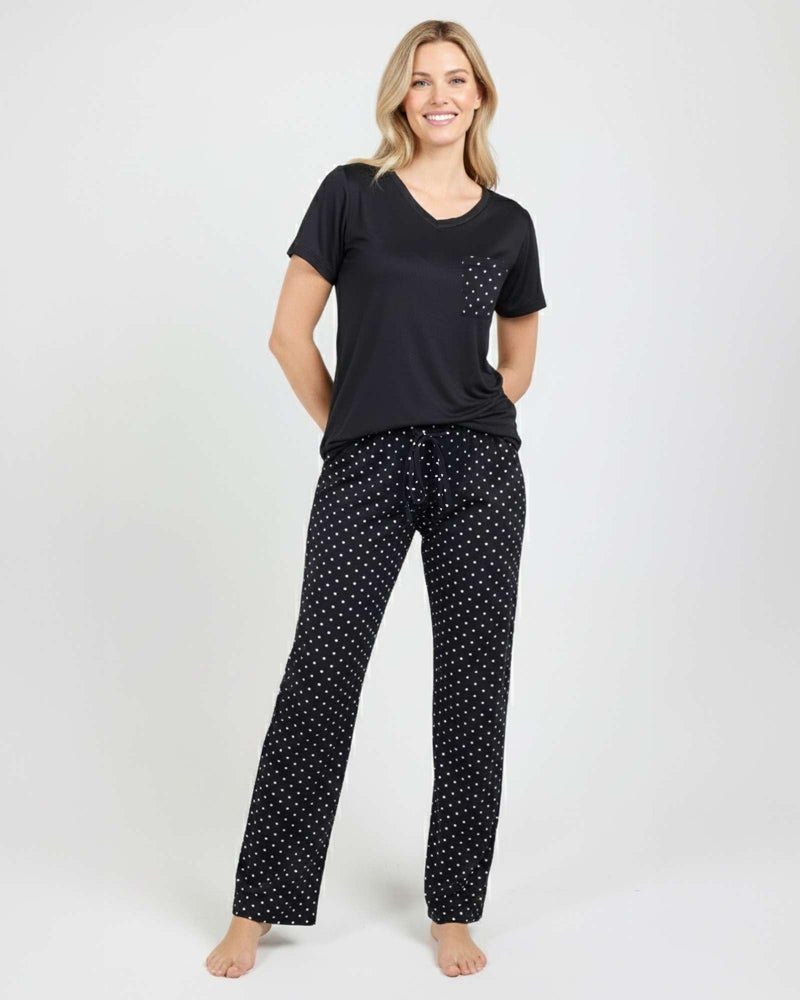 REALESSENTIALS Real Essentials 2 Pack: Women's Comfy Pajama Sets - Short & Long Sleeve Ladies Loungewear Sleepwear PJs (Available In Plus)(Set D Black & Orange, Medium) - Image 3