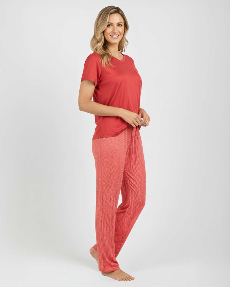 REALESSENTIALS Real Essentials 2 Pack: Women's Comfy Pajama Sets - Short & Long Sleeve Ladies Loungewear Sleepwear PJs (Available In Plus)(Set D Black & Orange, Medium) - Image 4