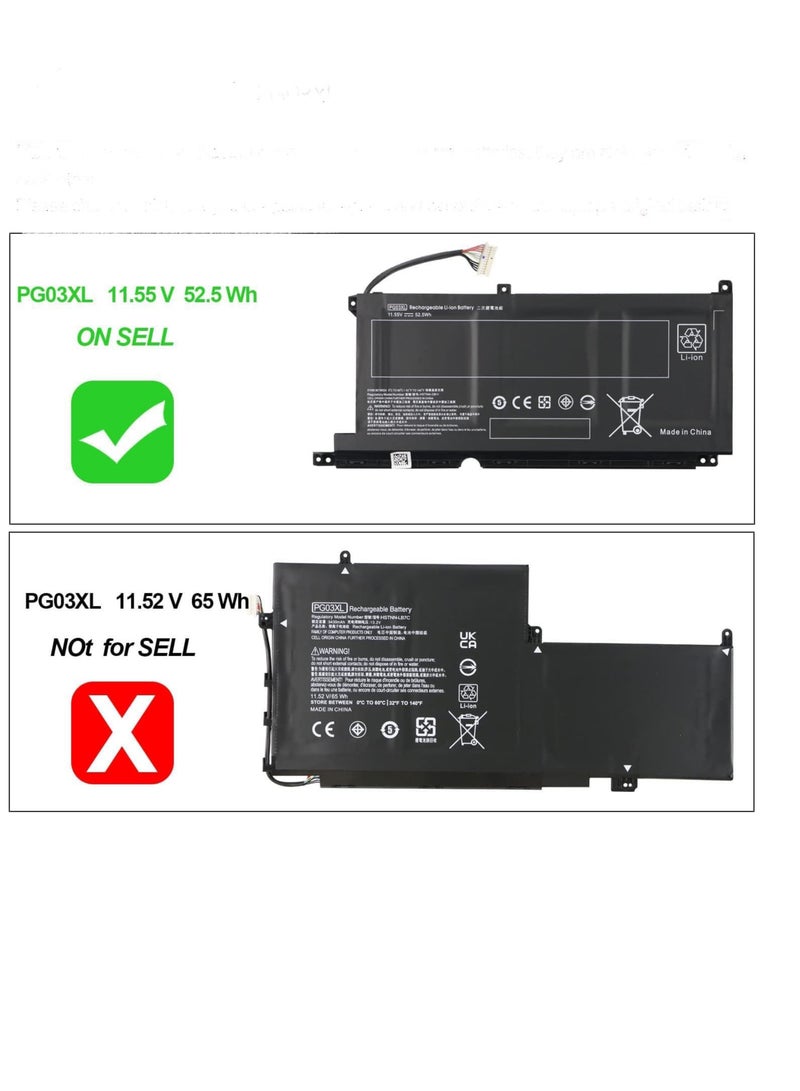 Zexen 11.55V 52.5 Wh/3-cells PG03XL HSTNN-DB9G L48430-2B2 L48430-2C1 PG03052XL Laptop battery compatible for HP Pavilion Gaming 15-dk0xxx 15-dk1 - Image 2