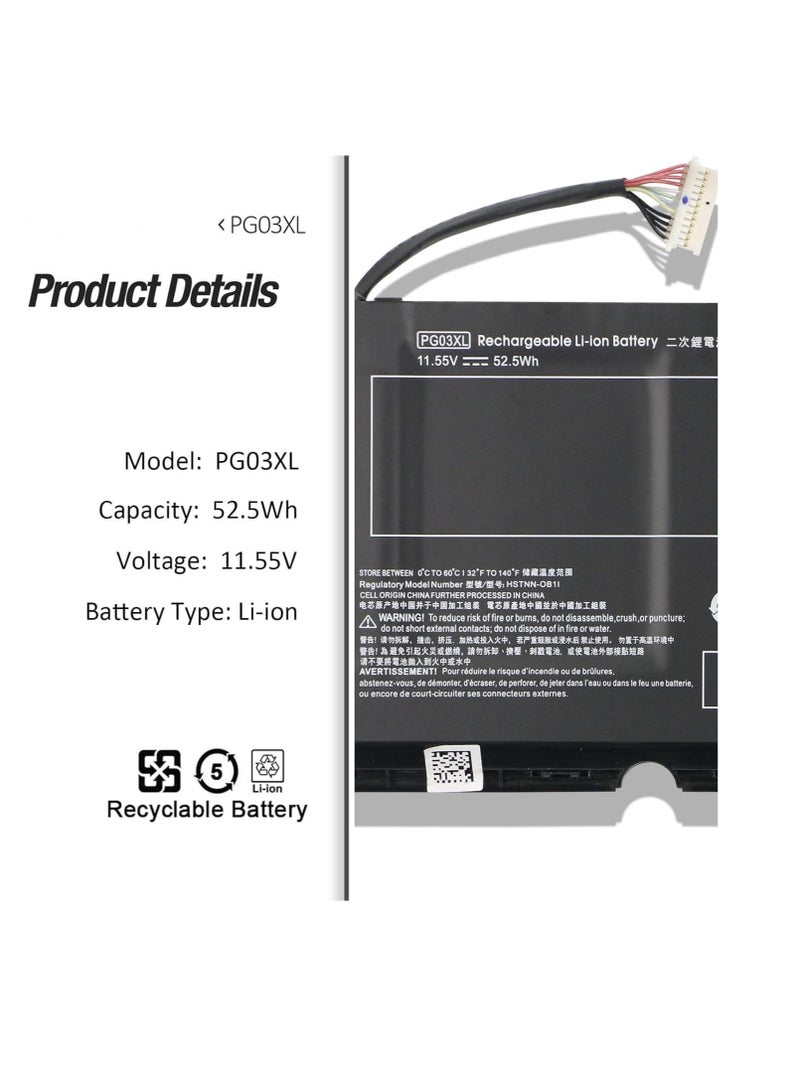 Zexen 11.55V 52.5 Wh/3-cells PG03XL HSTNN-DB9G L48430-2B2 L48430-2C1 PG03052XL Laptop battery compatible for HP Pavilion Gaming 15-dk0xxx 15-dk1 - Image 3