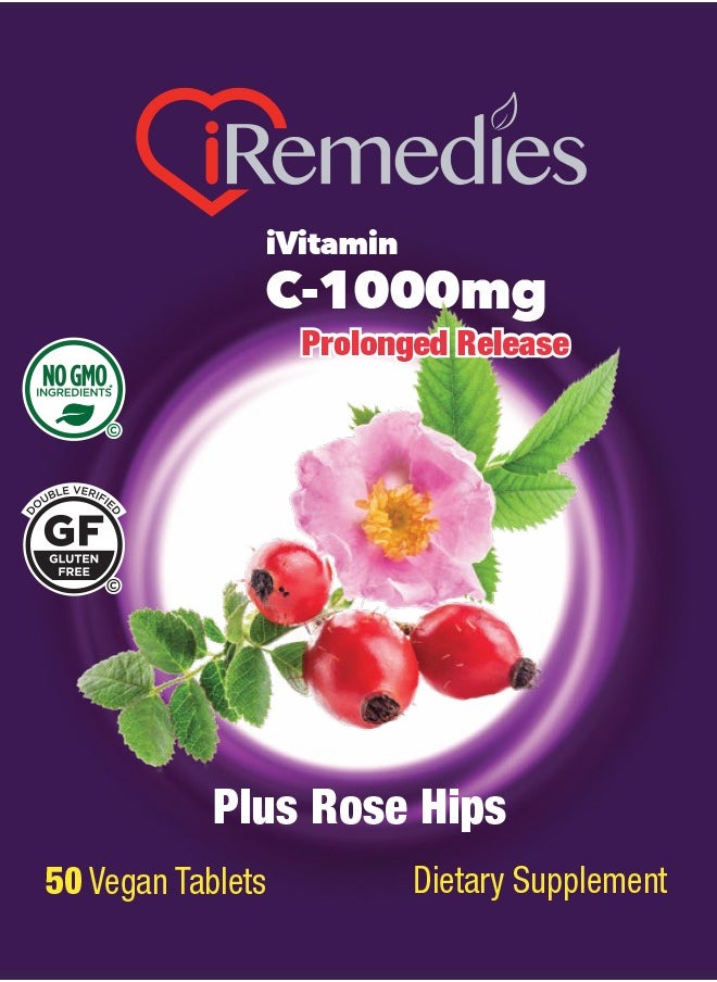 iRemedies - iRemedies iVitamin C 1000mg WRH - PR – High-Strength, Prolonged-Release Vitamin C for Immune Support – 50 Vegan Tablets - Image 1