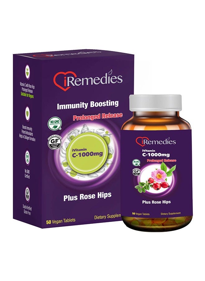 iRemedies - iRemedies iVitamin C 1000mg WRH - PR – High-Strength, Prolonged-Release Vitamin C for Immune Support – 50 Vegan Tablets - Image 1