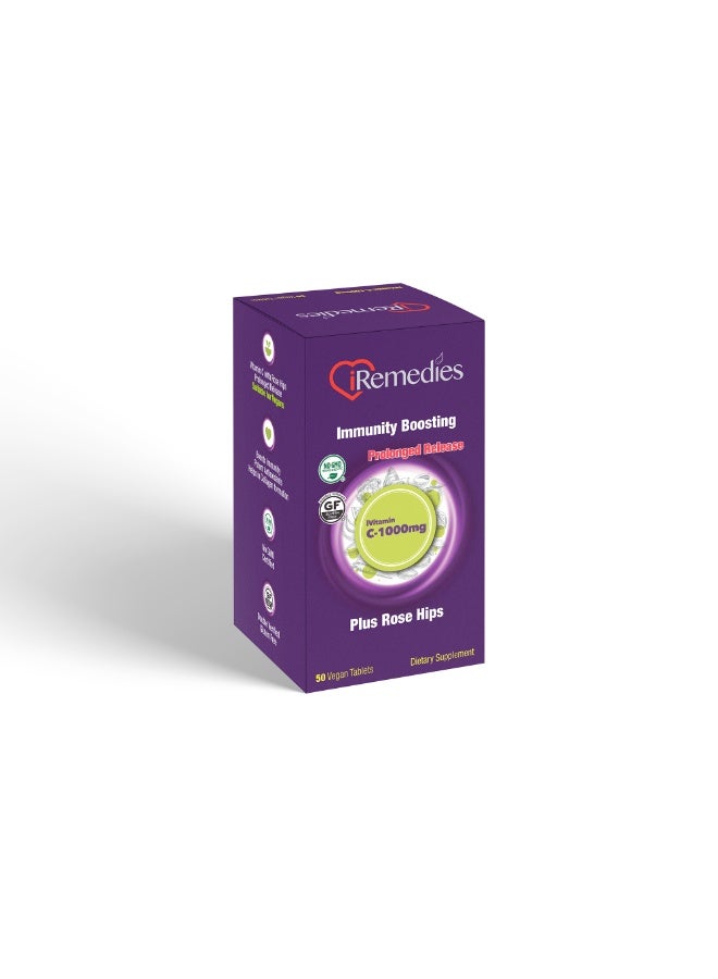iRemedies iVitamin C 1000mg WRH - PR – High-Strength, Prolonged-Release Vitamin C for Immune Support – 50 Vegan Tablets - Image 3