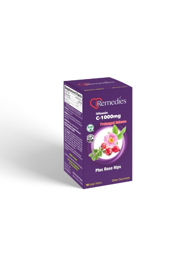 iRemedies iVitamin C 1000mg WRH - PR – High-Strength, Prolonged-Release Vitamin C for Immune Support – 50 Vegan Tablets - Image 2