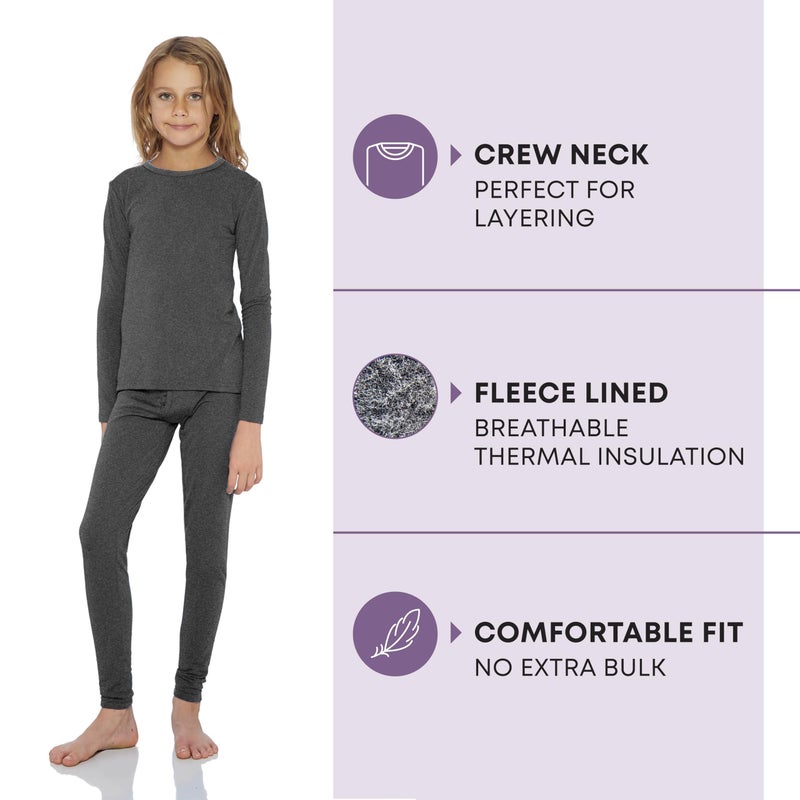 Rocky Thermal Underwear Kids Girls Thermal Underwear Set Long Johns kid Thermals Kid Base Layer kids thermals top bottom set, Melange Grey, Large, Standard-185 GSM, THERMALS SET - Image 2