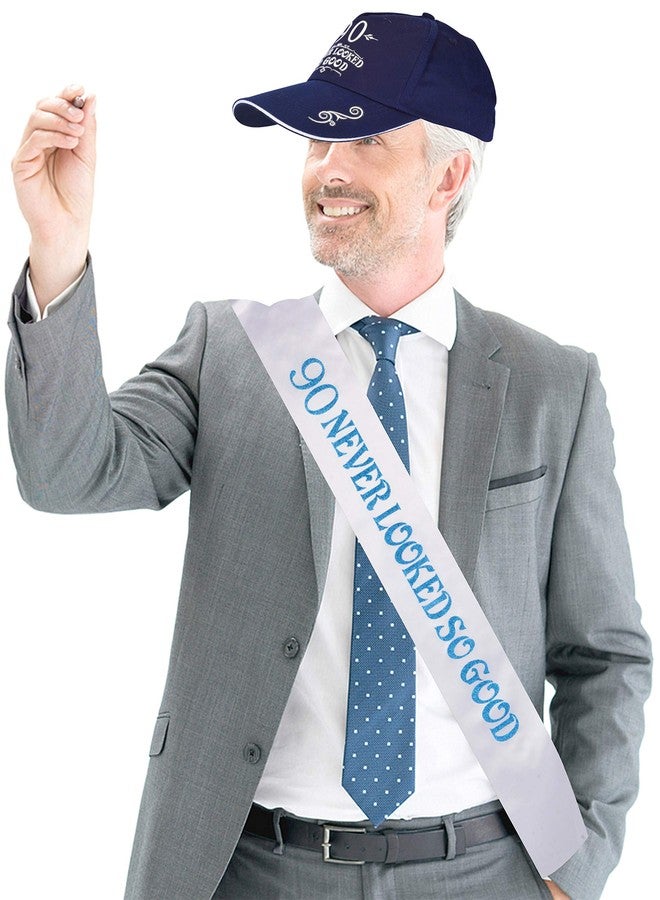 MEANT2TOBE MeantToBe 90th Birthday Gifts for Men - Baseball Cap and White Sash with 90 Never Looked So Good Imprinted - Birthday Gift Bundle to Celebrate the Memorable Event - Image 5