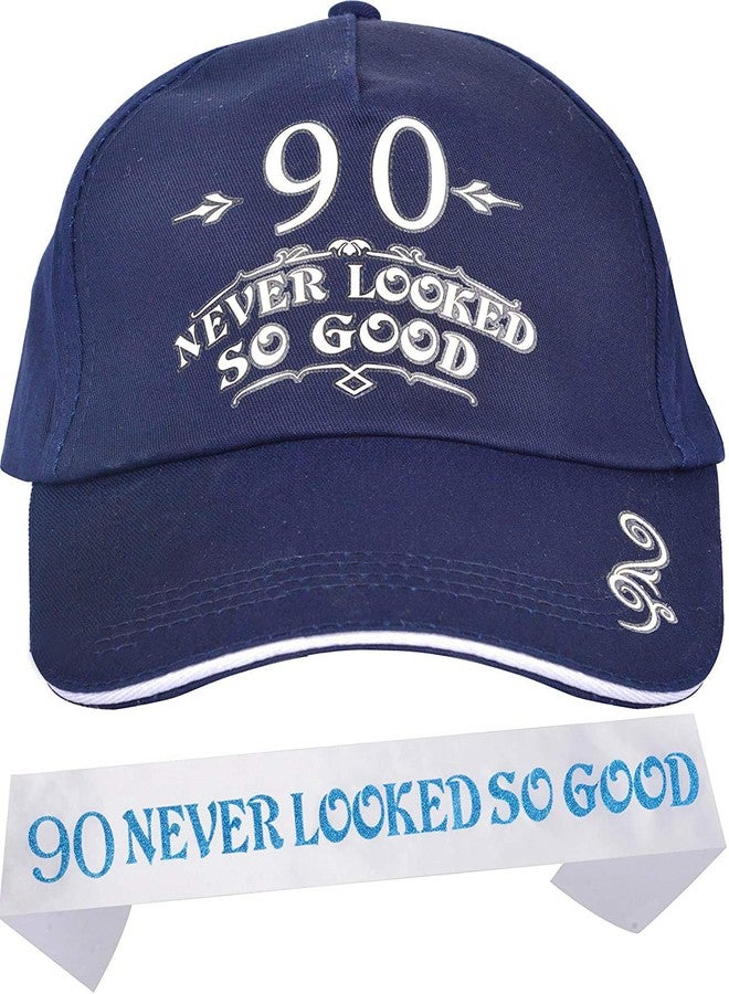 MEANT2TOBE MeantToBe 90th Birthday Gifts for Men - Baseball Cap and White Sash with 90 Never Looked So Good Imprinted - Birthday Gift Bundle to Celebrate the Memorable Event - Image 1