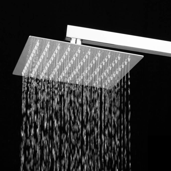 STAINLESS STEEL 4 INCH 10 CM OVERHEAD RAIN SHOWER FOR BATHROOM SQUARE WITH 9 INCH LONG SHOWER ARM SILVER, CHROME FINISH
