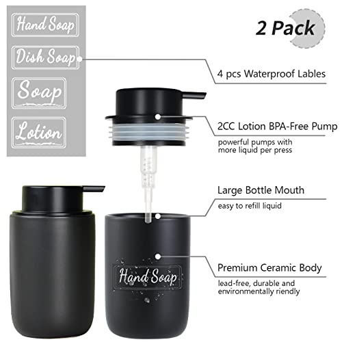 BosilunLife Black Soap Dispenser Set - 2 Pack 12oz Ceramic Dish Soap Dispenser with Rust Proof Pump for Kitchen, Hand Soap and Lotion Set Suitable for Farmhouse Bathroom Decor with Waterproof Labels - Image 2