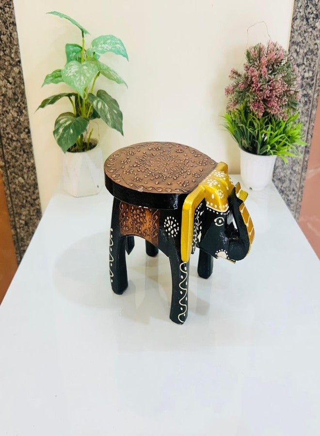 OVIK - Wooden Multicolor Elephant Stool Rajasthani Handicraft Mini Table for Pooja, Candle Holder, Home Decor, Living Room, Office, Gift Item | Traditional Indian Art Showpiece (9x7x6.5 Inch) - Image 3