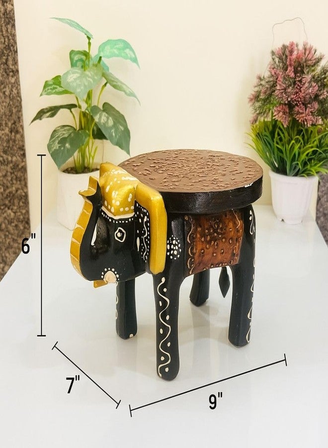 OVIK - Wooden Multicolor Elephant Stool Rajasthani Handicraft Mini Table for Pooja, Candle Holder, Home Decor, Living Room, Office, Gift Item | Traditional Indian Art Showpiece (9x7x6.5 Inch) - Image 2