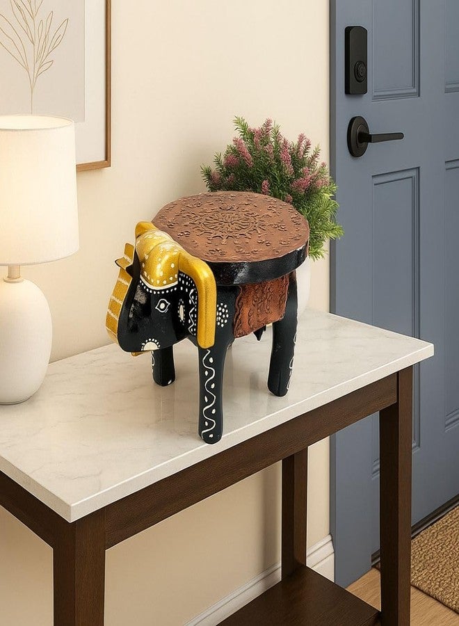 OVIK - Wooden Multicolor Elephant Stool Rajasthani Handicraft Mini Table for Pooja, Candle Holder, Home Decor, Living Room, Office, Gift Item | Traditional Indian Art Showpiece (9x7x6.5 Inch) - Image 5
