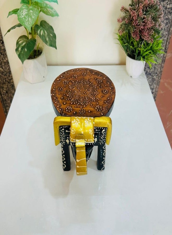 OVIK - Wooden Multicolor Elephant Stool Rajasthani Handicraft Mini Table for Pooja, Candle Holder, Home Decor, Living Room, Office, Gift Item | Traditional Indian Art Showpiece (9x7x6.5 Inch) - Image 4