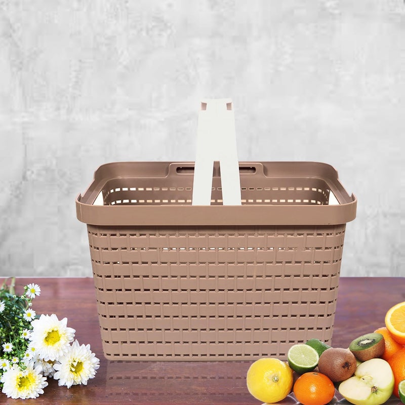Kuber Industries Kuber Industries Medium Plastic Storage Baskets with Foldable Handles | Storage Containers for Fruits & Vegetables | Storage Baskets for Kitchen, Books & Stationery Items | Beige  - Image 4