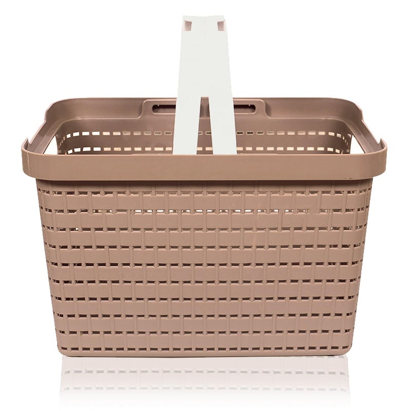 Kuber Industries Kuber Industries Medium Plastic Storage Baskets with Foldable Handles | Storage Containers for Fruits & Vegetables | Storage Baskets for Kitchen, Books & Stationery Items | Beige  - Image 2