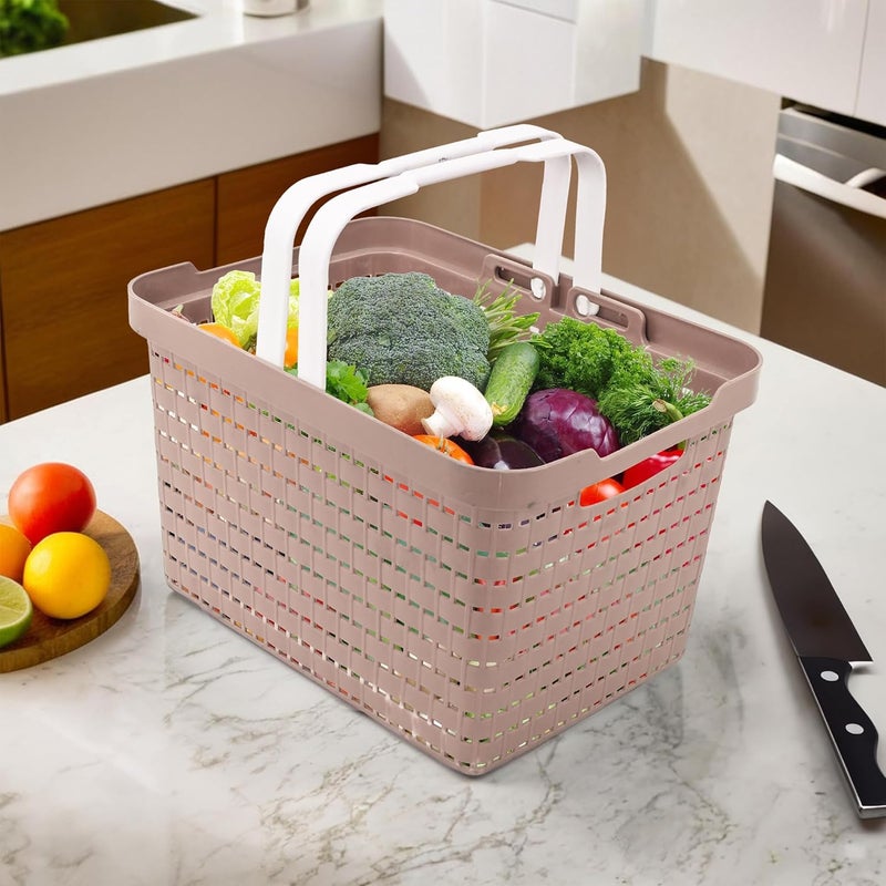 Kuber Industries Kuber Industries Medium Plastic Storage Baskets with Foldable Handles | Storage Containers for Fruits & Vegetables | Storage Baskets for Kitchen, Books & Stationery Items | Beige  - Image 1