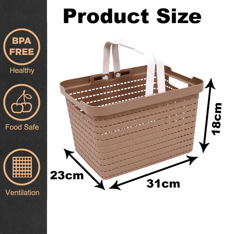 Kuber Industries Kuber Industries Medium Plastic Storage Baskets with Foldable Handles | Storage Containers for Fruits & Vegetables | Storage Baskets for Kitchen, Books & Stationery Items | Beige  - Image 3