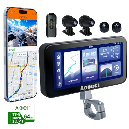 Aoocci C6 PRO Motorcycle Dash Cam Front and Rear, Motorcycle CarPlay, 1080P Dual Dash Motorbike Camera with Apple CarPlay and Android Auto, GPS & Emergency Lock, 140° Wide Angle, IP67 Waterproof - Image 1