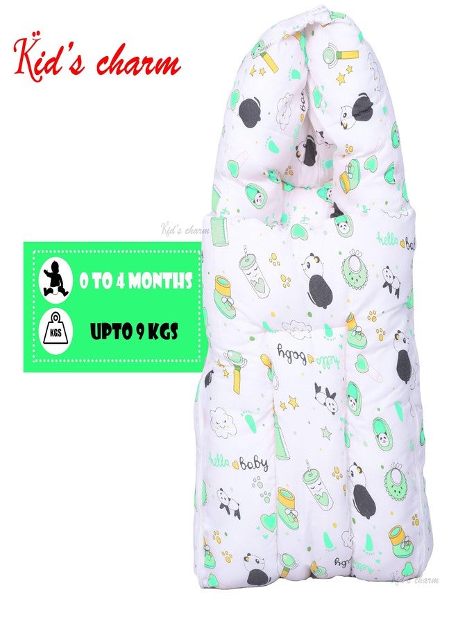 Kid's Charm Panda 2 PCS Combo Set |3 in 1 Baby's Cotton Cum Carry Bed|2 in 1 Baby's Cotton Bed with Mosquito Net for 0-4 Months (Green) - Image 4