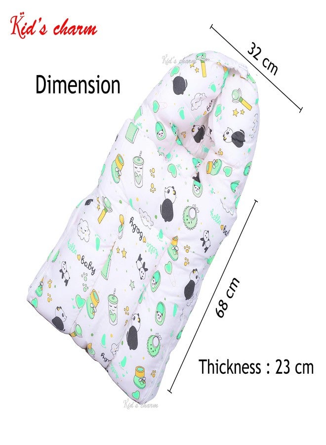Kid's Charm Panda 2 PCS Combo Set |3 in 1 Baby's Cotton Cum Carry Bed|2 in 1 Baby's Cotton Bed with Mosquito Net for 0-4 Months (Green) - Image 3