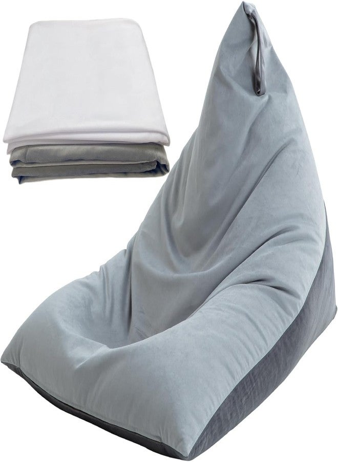 Nobildonna 4ft Bean Bag Chair Cover with Bean Bag Inner Liner Cover (No Filler), 400L Extra Large Triangular Removable and Clean Beanbag Chair Cover Ultra Soft Lazy Sofa Premium Velvet Cover (Grey) - Image 1
