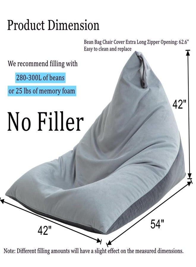 Nobildonna 4ft Bean Bag Chair Cover with Bean Bag Inner Liner Cover (No Filler), 400L Extra Large Triangular Removable and Clean Beanbag Chair Cover Ultra Soft Lazy Sofa Premium Velvet Cover (Grey) - Image 5