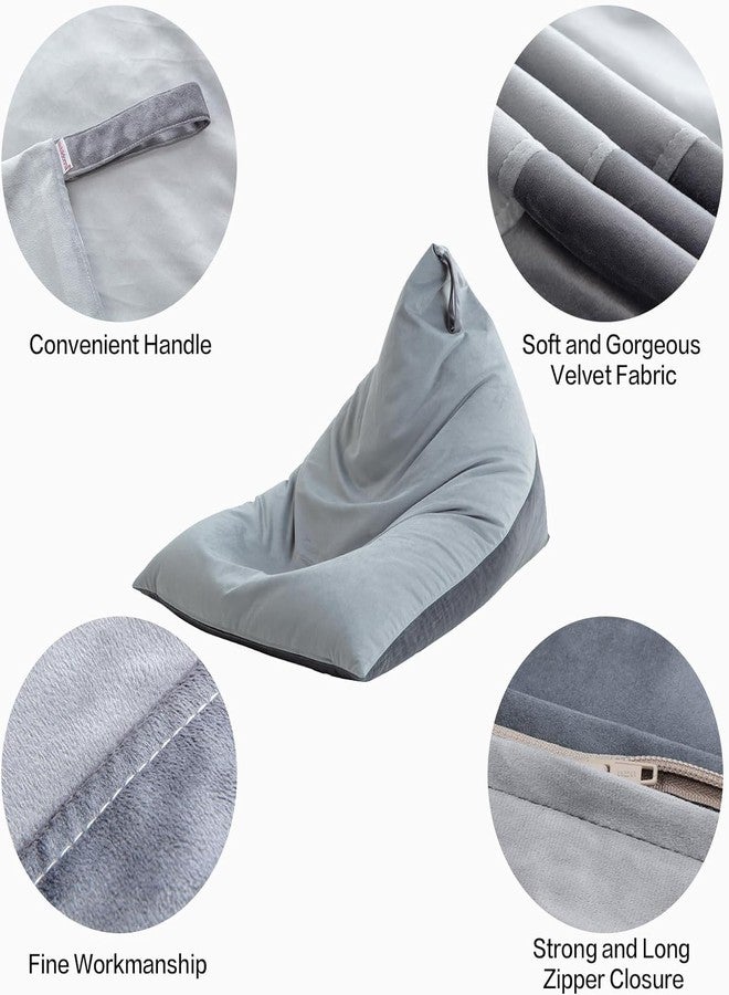 Nobildonna 4ft Bean Bag Chair Cover with Bean Bag Inner Liner Cover (No Filler), 400L Extra Large Triangular Removable and Clean Beanbag Chair Cover Ultra Soft Lazy Sofa Premium Velvet Cover (Grey) - Image 4