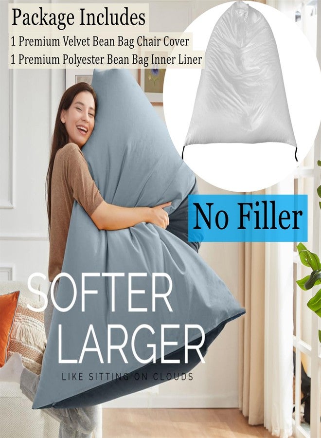 Nobildonna 4ft Bean Bag Chair Cover with Bean Bag Inner Liner Cover (No Filler), 400L Extra Large Triangular Removable and Clean Beanbag Chair Cover Ultra Soft Lazy Sofa Premium Velvet Cover (Grey) - Image 2