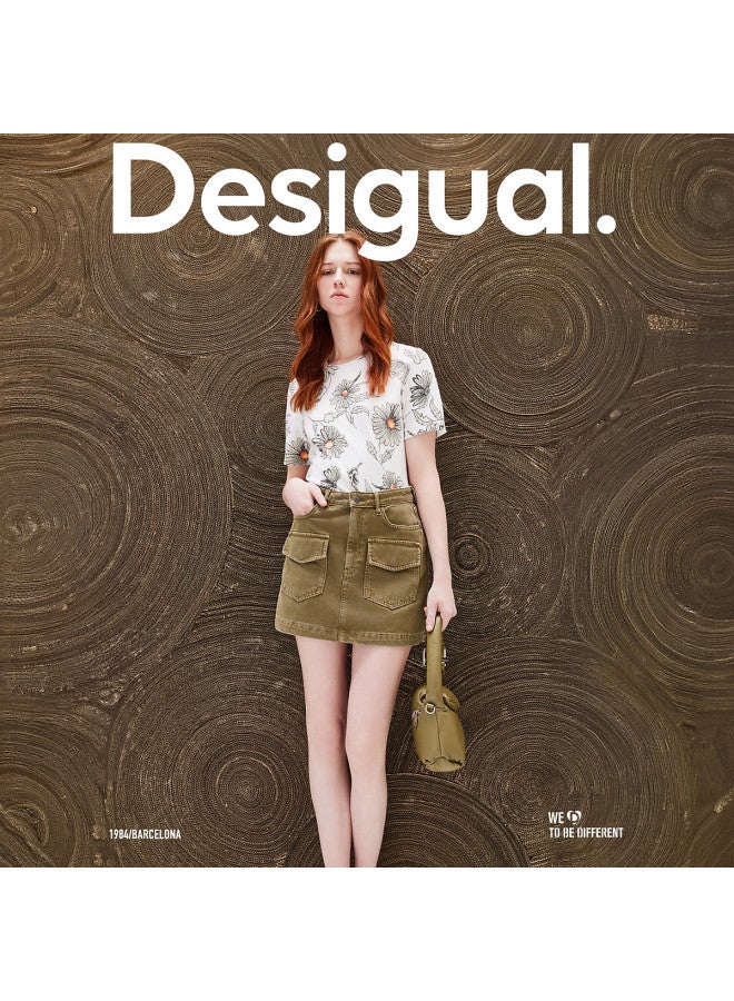 DESIGUAL knitted Loose Floral Print Round Neck Short-sleeve Women's Knit Top - Image 5