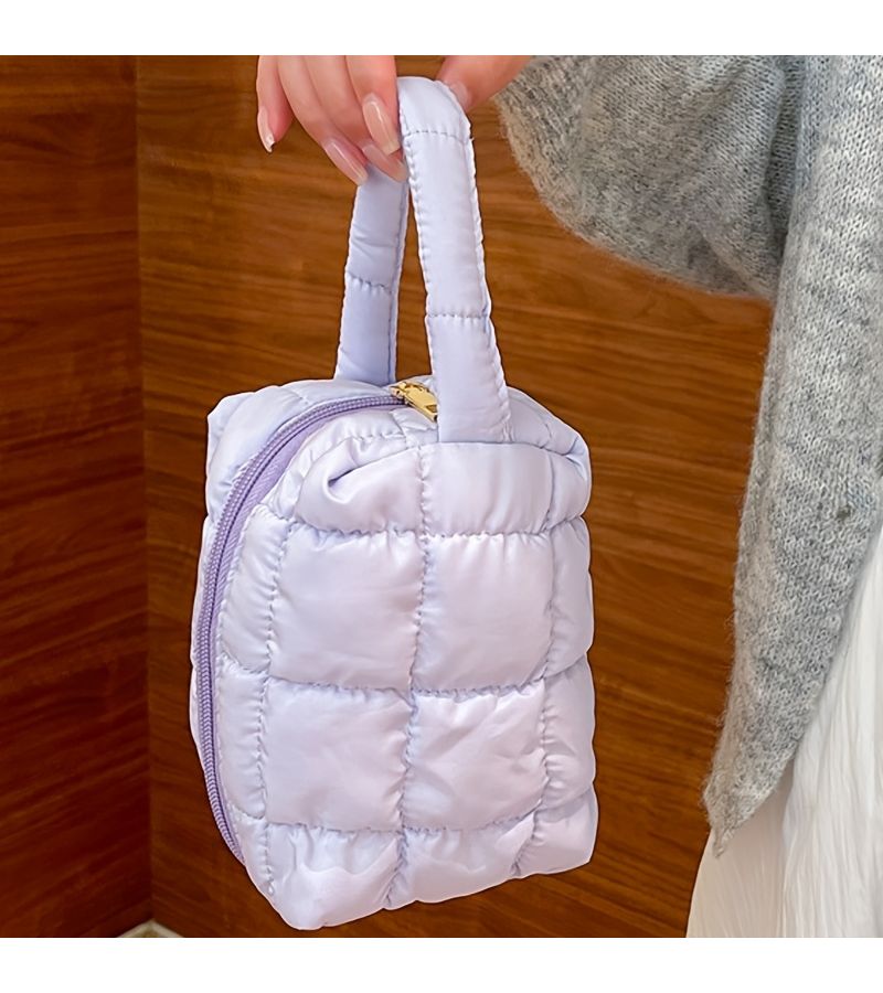 Purple Large Capacity Women S Handbag Square Makeup Bag Portable Storage Bag - Image 3