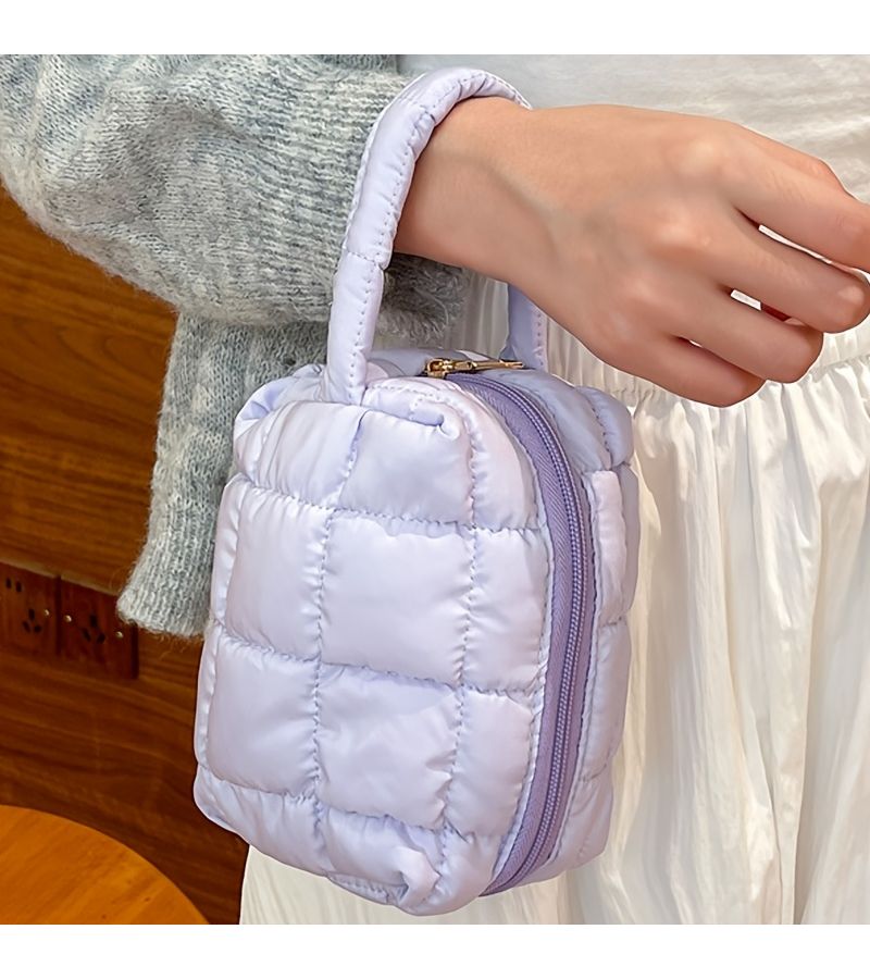 Purple Large Capacity Women S Handbag Square Makeup Bag Portable Storage Bag - Image 5