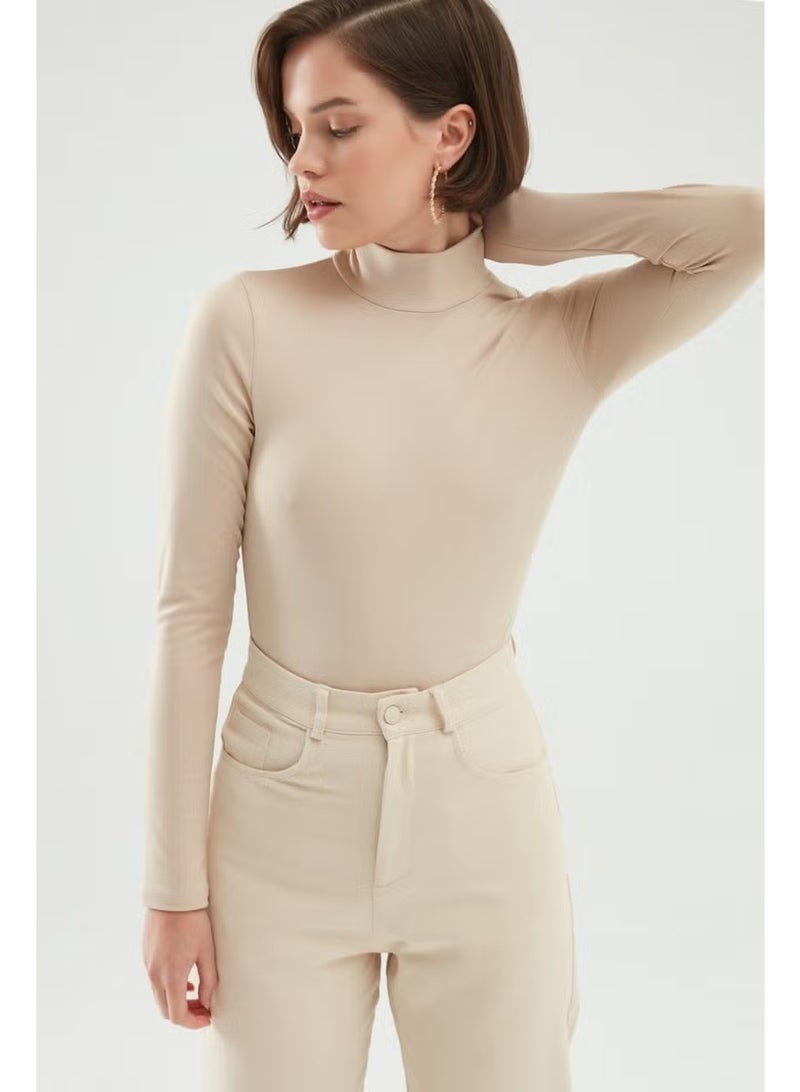 QUZU Turtleneck Bodysuit Beige - Image 1