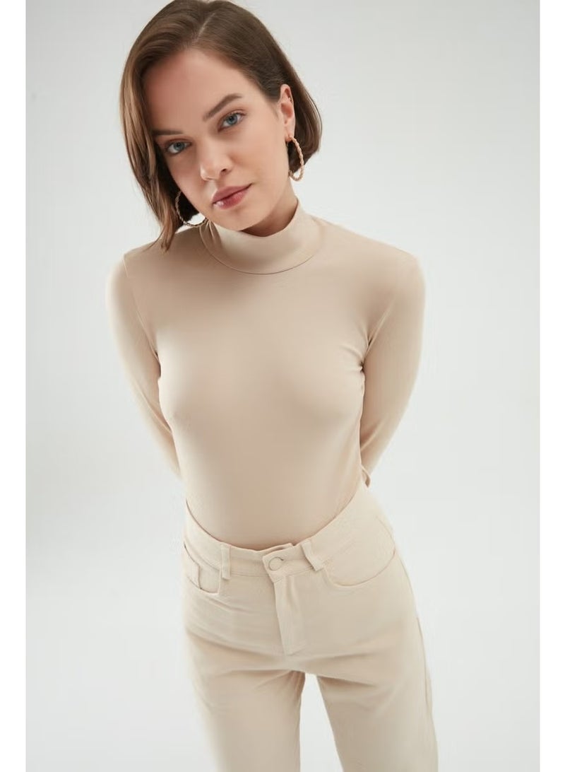 QUZU Turtleneck Bodysuit Beige - Image 3
