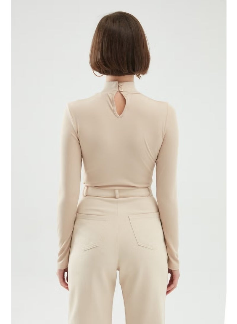 QUZU Turtleneck Bodysuit Beige - Image 4