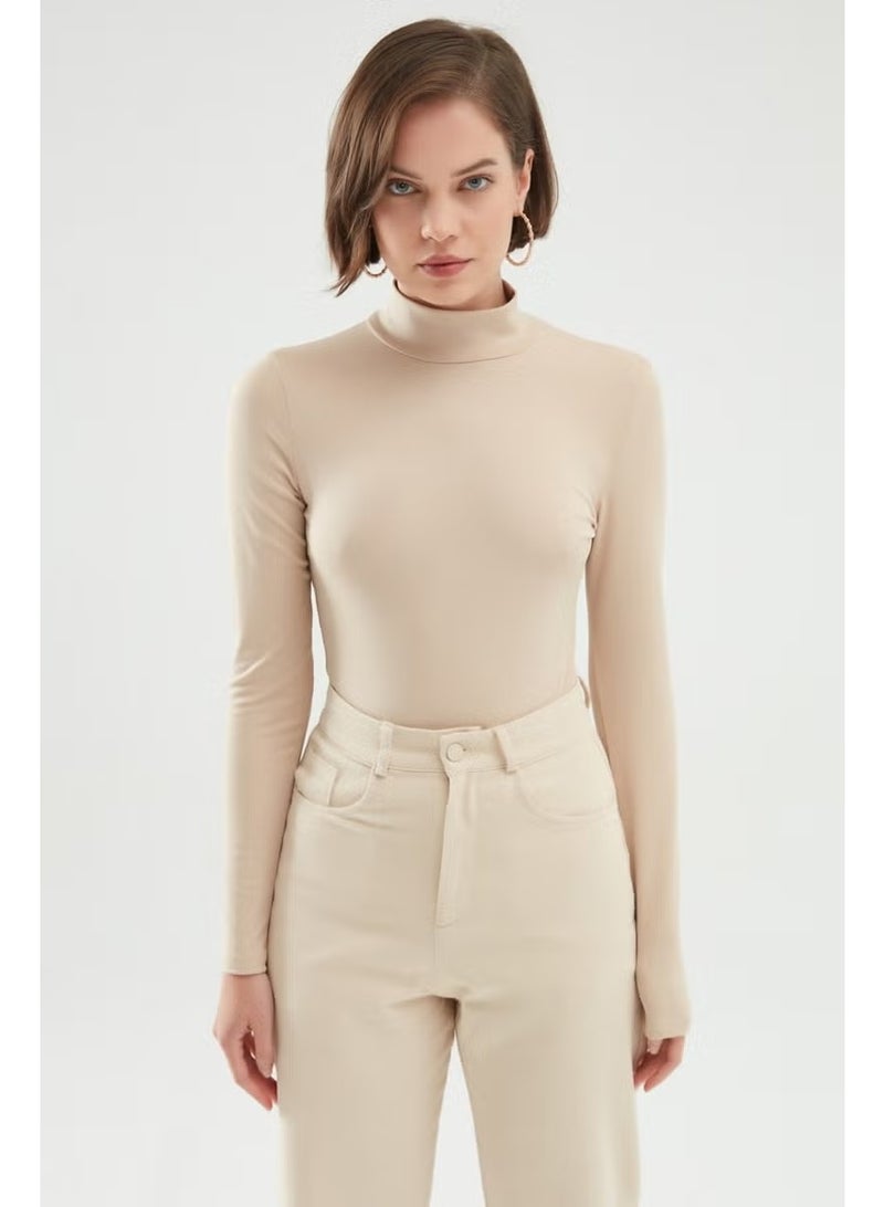QUZU Turtleneck Bodysuit Beige - Image 2