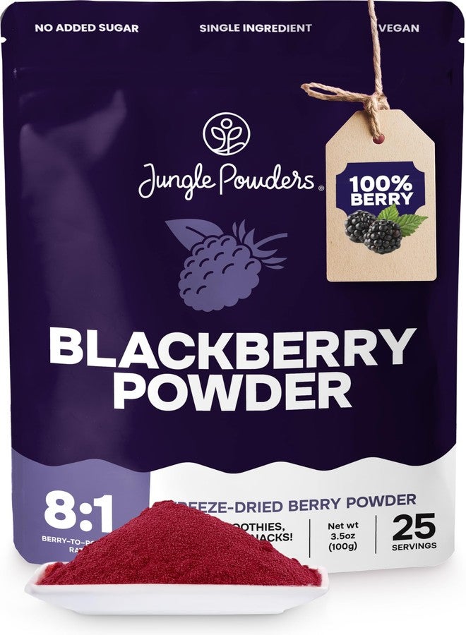 Jungle Powders Blackberry Powder 3.5 Ounce Bag Freeze Dried Blackberries Fruit Additive Free Unsweetened Smoothie Superfood Nordic Wild Blackberry Extract for Baking Flavoring Dry Black Berry Powder - Image 1