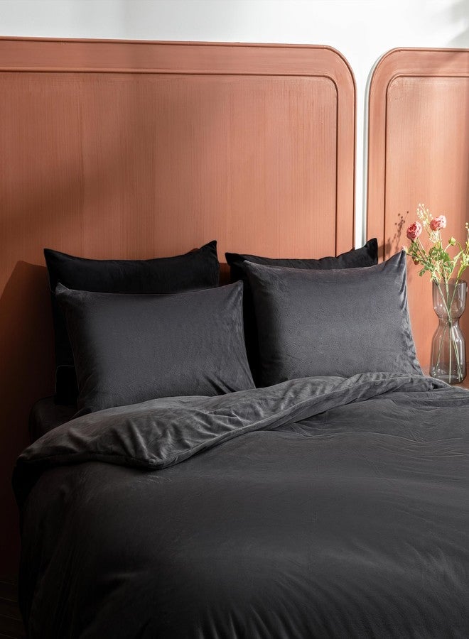 TELUS 2 Pack Zippered Velvet Queen Pillowcases, Super Soft and Cozy Luxury Fuzzy Flannel Pillow Cases with Zipper, 20x30 Inches, Black - Image 2