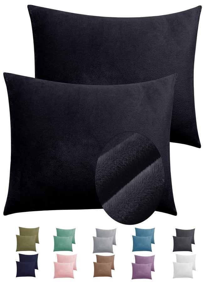 TELUS 2 Pack Zippered Velvet Queen Pillowcases, Super Soft and Cozy Luxury Fuzzy Flannel Pillow Cases with Zipper, 20x30 Inches, Black - Image 1