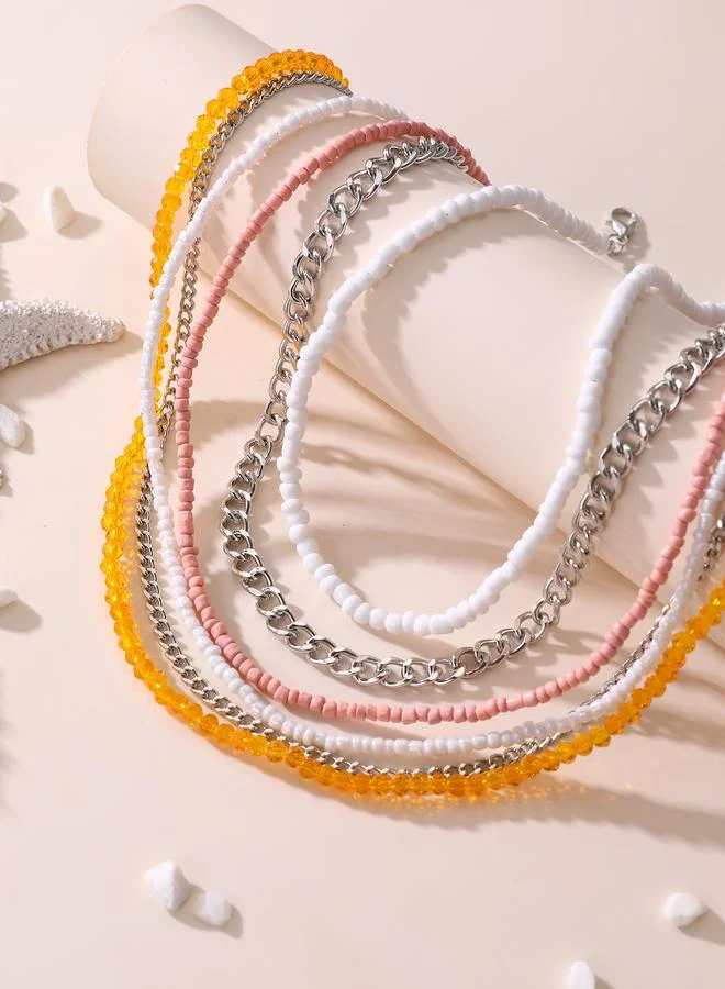 Take Two Pack of 6 - Girls Multi-Color Beaded and Chain Necklaces