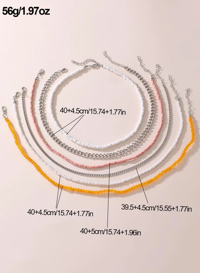 Take Two  Pack of 6 - Girls Multi-Color Beaded and Chain Necklaces for Women | Best Price UAE