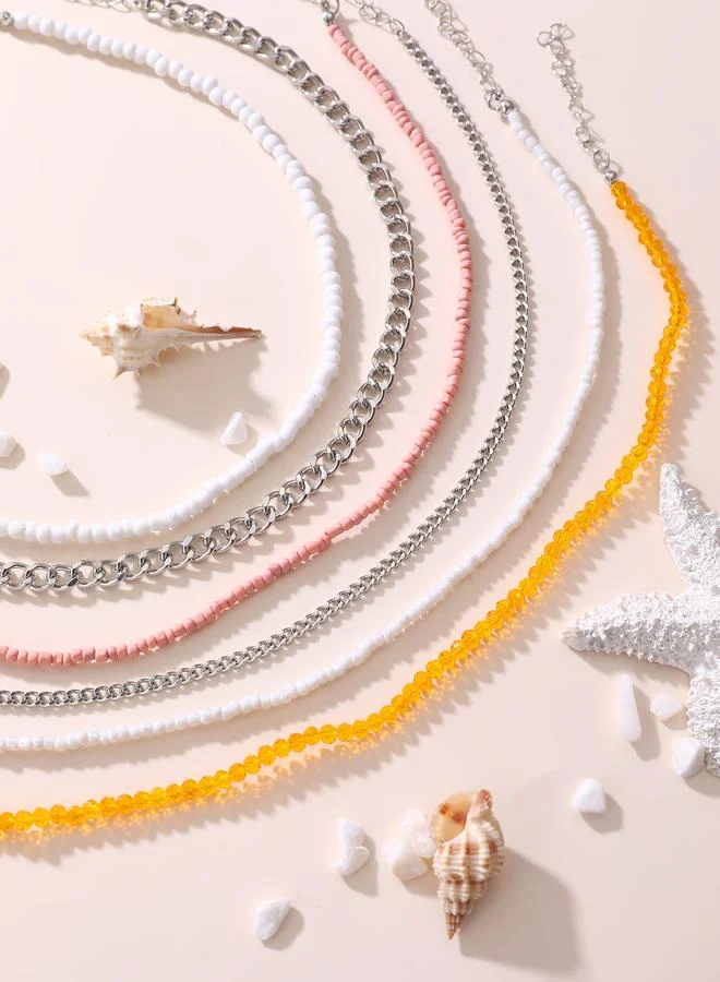 Take Two  Pack of 6 - Girls Multi-Color Beaded and Chain Necklaces for Women | Best Price UAE