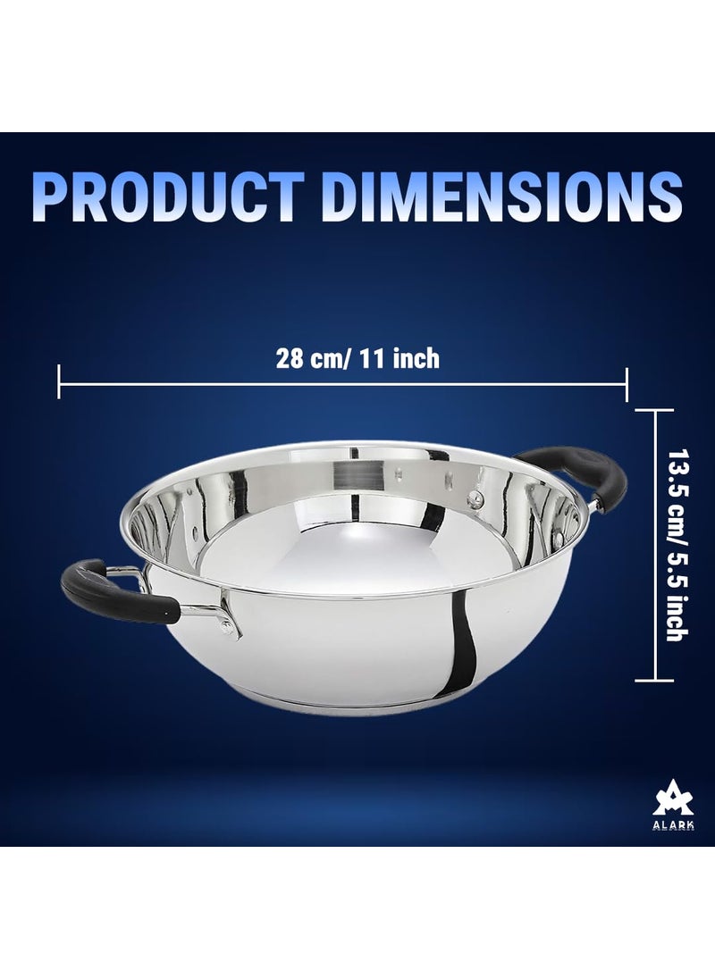 Alark Alark Stainless Steel Cooking Frying Kadhai with CoolTouch Handle Heavy Weight and Durable Triply Gas Stove Compatible Kadhai and 2 litres Capacity Large Kitchen Top Kadhai 42x33x20 CM  - Image 2