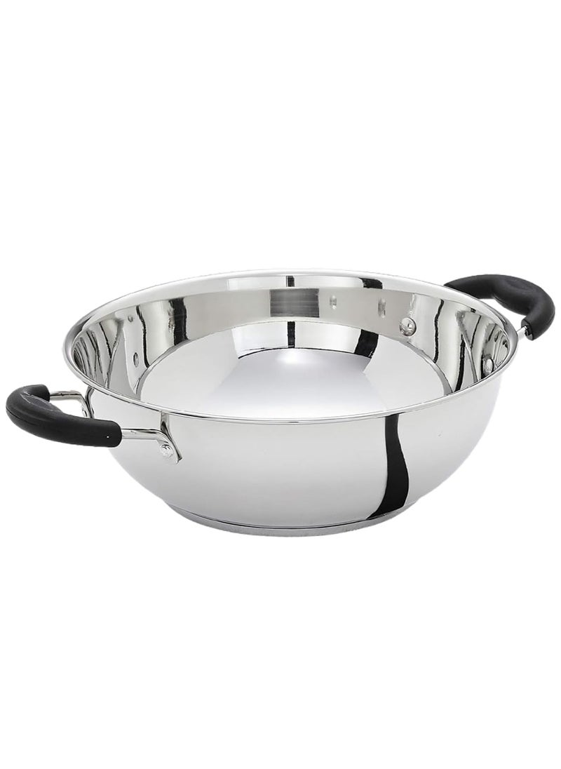 Alark Alark Stainless Steel Cooking Frying Kadhai with CoolTouch Handle Heavy Weight and Durable Triply Gas Stove Compatible Kadhai and 2 litres Capacity Large Kitchen Top Kadhai 42x33x20 CM  - Image 1