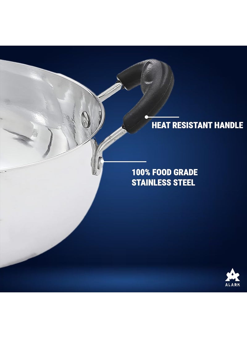 Alark Alark Stainless Steel Cooking Frying Kadhai with CoolTouch Handle Heavy Weight and Durable Triply Gas Stove Compatible Kadhai and 2 litres Capacity Large Kitchen Top Kadhai 42x33x20 CM  - Image 4