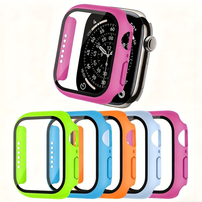 Tempered Glass Screen Protector Case for Apple Watch Series 9 8 7 45mm Full Coverage Bumper Set 4 Colors - Image 4