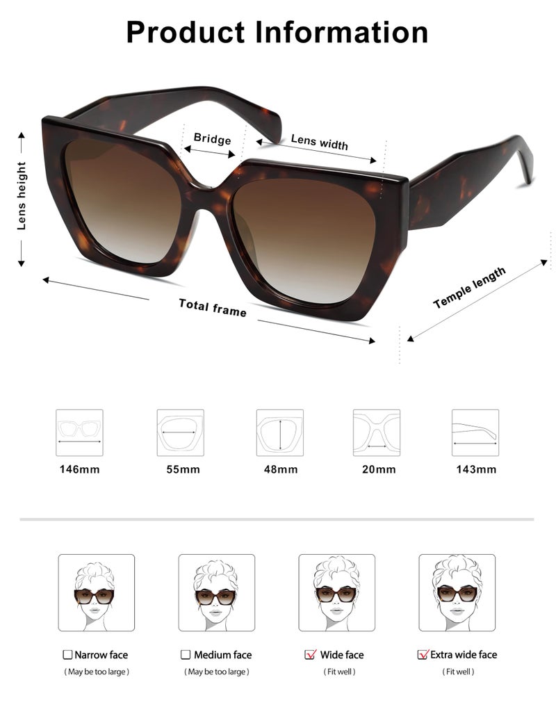 SOJOS Large Oversized Polarized Sunglasses for Women, Big Designer Womens Trendy Square Shades SJ2205, Dark Tortoise/Brown - Image 4
