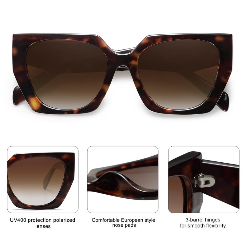SOJOS Large Oversized Polarized Sunglasses for Women, Big Designer Womens Trendy Square Shades SJ2205, Dark Tortoise/Brown - Image 3