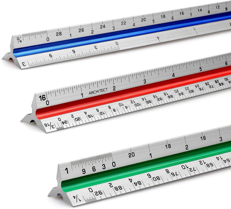12 Architectural Scale Ruler Aluminum Architect Scale Triangular Scale Ruler for Architects Draftsman Students and Engineers ColorCoded 1 Pack