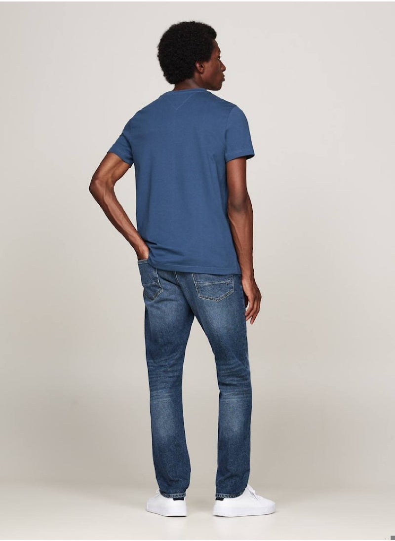 TOMMY HILFIGER - Men's Logo Embroidery Slim Fit T-Shirt -  Pure cotton, Blue - Image 1